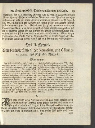 Das II. Capitel, Von denen Gräntzen, der Situation, und Climate en general des Rußischen Reiches.