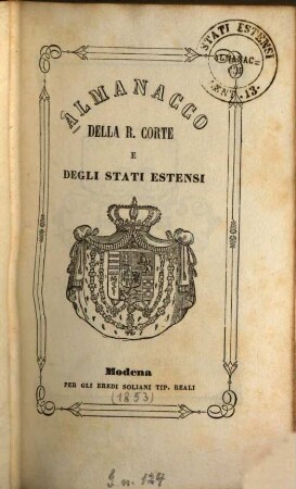 Almanacco della R. Corte e degli stati estensi. 1853