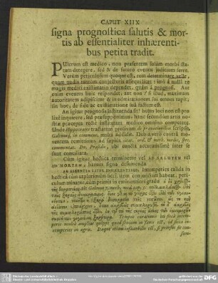 Caput XIIX. signa prognostica salutis & mortis ab essentialiter inhaerentibus petita tradit