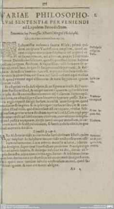 VARIAE PHILOSOPHORUVM SENTENTIAE PER VENIENDI ad Lapidem Benedictum.