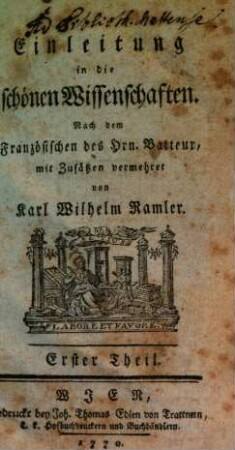 Einleitung in die schönen Wissenschaften, 1
