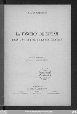 La fonction de l'Islam dans l'evolution de la civilisation