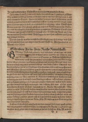 Schreiben/ An die Freye Reichs Ritterschafft.
