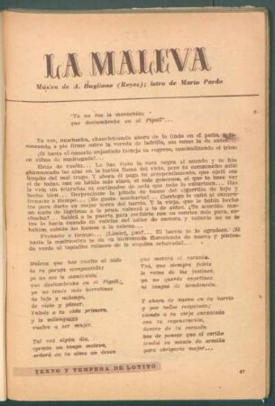 La Maleva : Música de A Buglione (Reyes), letra de Mario Pardo