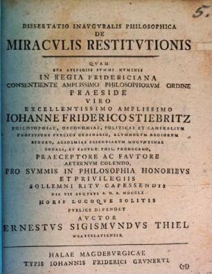 Diss. inaug. philos. de miraculis restitutionis