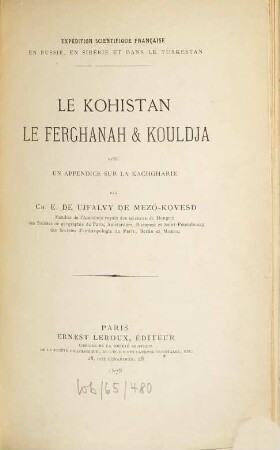 Exped́ition scientifique Franca̧ise en Russie, en Sibeŕie et dans le Turkestan, 1
