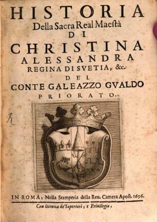 Historia della Sacra Real Mesta di Christina Alessandra, Regina di Suetia