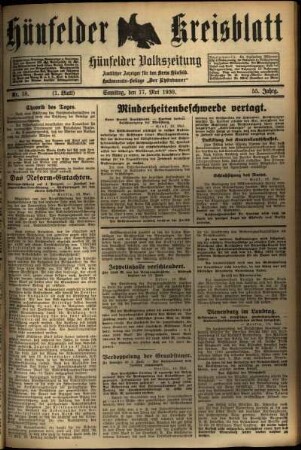 Erste Ausgabe vom Samstag, den 17. Mai 1930.