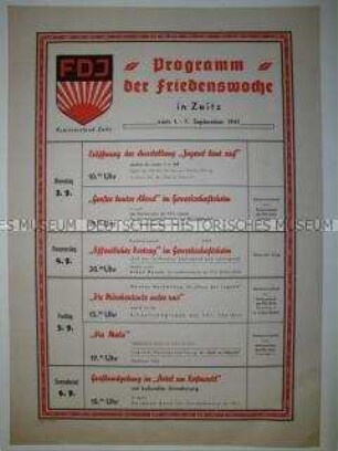 Maueranschlag mit Programm der FDJ-Friedenswoche in Zeitz 1947
