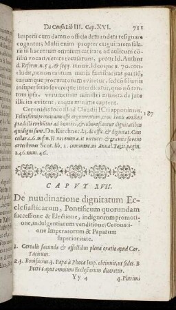 Caput XVII. De nuudinatione dignitatum Ecclesiasticarum, Pontificum quorundam successione & Electione, indignorum promotione, indulgentiarum venditione [...]