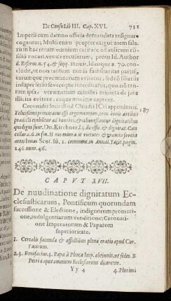 Caput XVII. De nuudinatione dignitatum Ecclesiasticarum, Pontificum quorundam successione & Electione, indignorum promotione, indulgentiarum venditione [...]