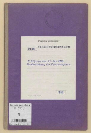 5. Sitzung am 20. Dez. 1918 zur Verstaatlichung des Kohlenbergbaus