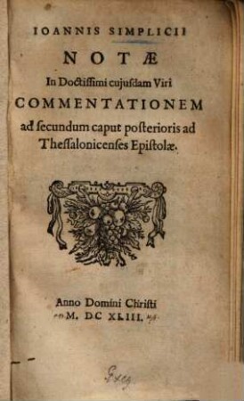 Notae in doctissimi cuiusdam viri commentationem ad secundum caput posterioris ad Thessalonicenses epistolae