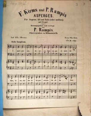 Asperges : für Sopran, Alt und Baß (oder unisono) mit Orgel