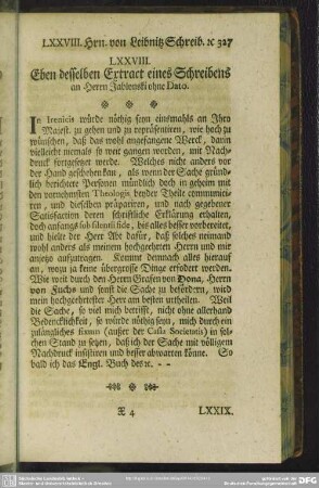 LXXVIII. Eben desselben Extract eines Schreibens an Herrn Jablonski ohne Dato