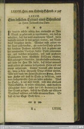 LXXVIII. Eben desselben Extract eines Schreibens an Herrn Jablonski ohne Dato