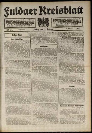 Erste Ausgabe vom Freitag, den 07. Februar 1913.