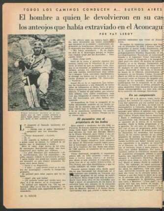 El hombre a quien le devolvieron en su casa los anteojos que había extraviado en el Aconcagua : Todos los caminos conducen a Buenos Aires