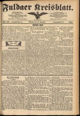 Erste Ausgabe vom Montag, den 14. Dezember 1903.