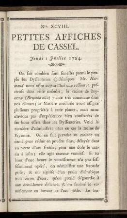 No XCVIII (Jeudi 1 Juillet 1784)