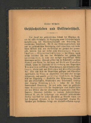 Dritter Abschnitt. Geschlechtsleben und Volkswirtschaft.