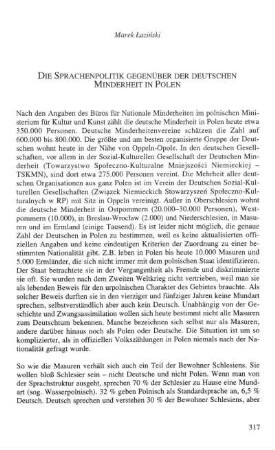Die Sprachenpolitik gegenüber der deutschen Minderheit in Polen