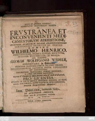 Dissertatio Inavgvralis Medica De Frvstranea Et Inconvenienti Medicamentorvm Adhibitione