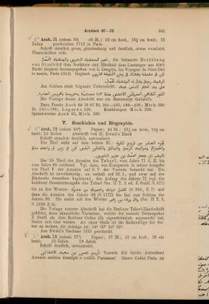 V. Geschichte und Biographie. [8° Cod. Ms. arab. 72 - 4° Cod. Ms. arab. 86m]