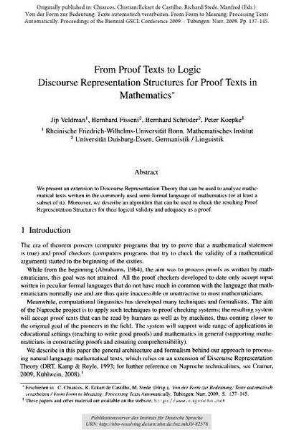 From Proof Texts to Logic. Discourse Representation Structures for Proof Texts in Mathematics
