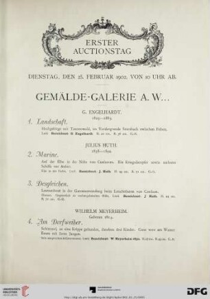 Erster Auctionstag: Gemälde-Galerie A.W ... (Nr. 1-46)