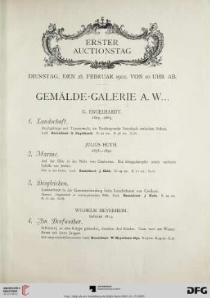 Erster Auctionstag: Gemälde-Galerie A.W ... (Nr. 1-46)