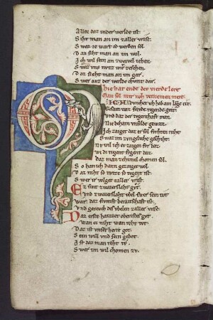 Initiale; Spaltleisteninitiale mit zoomorphem Körper (Drache); (Buch 5)