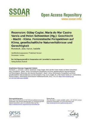 Rezension: Gülay Caglar, María do Mar Castro Varela und Helen Schwenken (Hg.): Geschlecht - Macht - Klima. Feministische Perspektiven auf Klima, gesellschaftliche Naturverhältnisse und Gerechtigkeit