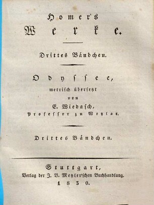 Homer's Werke, 3. Odyssee ; Bdch. 3