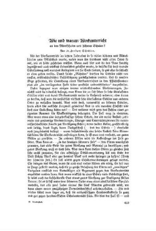 Wie und warum Werkunterricht : an den Mittelschulen und höheren Schulen?