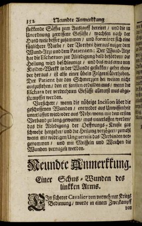 Neundte Anmerkkung. Einer Schus-Wunden des linkken Arms.