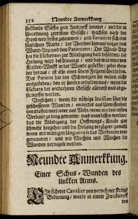 Neundte Anmerkkung. Einer Schus-Wunden des linkken Arms.