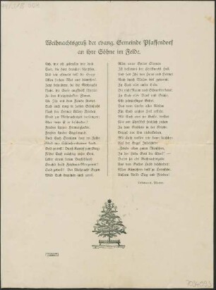 Weihnachtsgruß der evang. Gemeinde Pfaffendorf an ihre Söhne im Felde