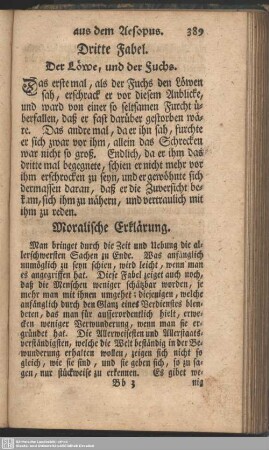 Dritte Fabel. Der Löwe, und der Fuchs