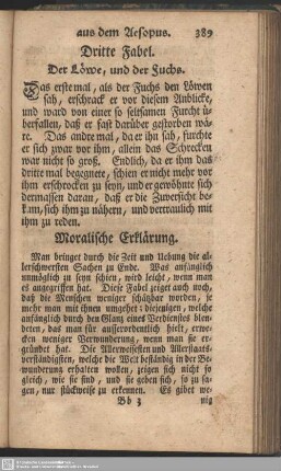 Dritte Fabel. Der Löwe, und der Fuchs