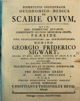 Diss. inaug. oecon. med. de scabie ovium