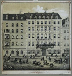 Das Hotel de l´Europe auf dem Altmarkt Ecke Webergasse in Dresden, Blick nach Westen