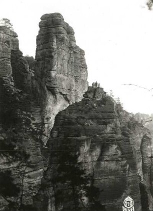 Sächsische Schweiz, Rathener Gebiet. Raaber Kessel. Eule gegen Höllenhund