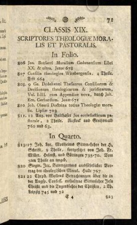 71-91, Classis XIX. Scriptores Theologiae Moralis et Pastoralis.