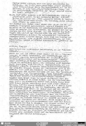 Bemerkungen zur politischen Orientierung in der Friedensbewegung