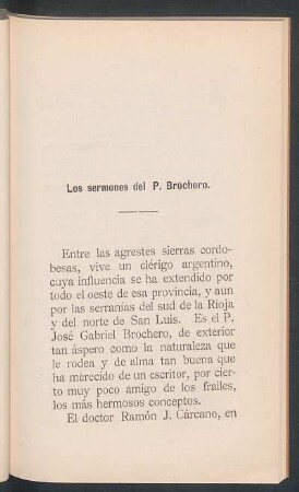 Los sermones de P. Brochero
