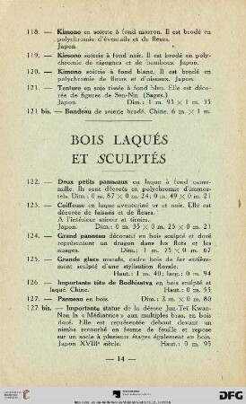 Bois laqués et sculptés (Nr. 122-127bis)