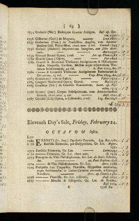 65-80, Eleventh Day's Sale, Friday, February 24. - Twelfth Day's Sale, Saturday, February 25.