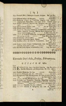 65-80, Eleventh Day's Sale, Friday, February 24. - Twelfth Day's Sale, Saturday, February 25.