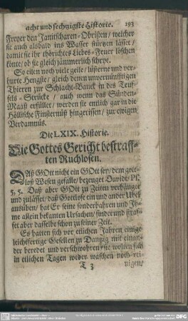 Die LXIX. Historie. Die Gottes Gericht bestrafften Ruchlosen
